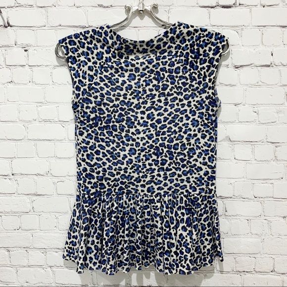 Rebecca Taylor Leopard Peplum Top Blue Size XS - Picture 5 of 8
